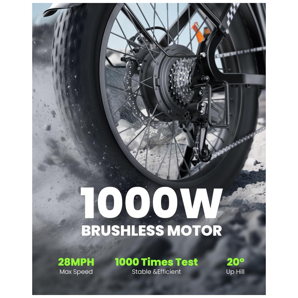 Bicicleta Elétrica Isinwheel U8 Verde 20" | Motor 1000W, Bateria 48V 13Ah, Suspensão Dupla, 7 Velocidades, Luz 2000 Lúmens