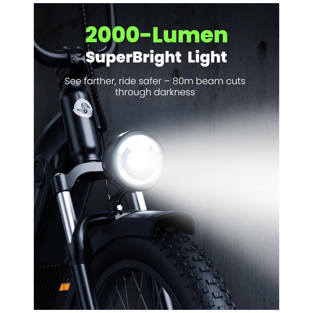 Bicicleta Elétrica Isinwheel U8 Verde 20" | Motor 1000W, Bateria 48V 13Ah, Suspensão Dupla, 7 Velocidades, Luz 2000 Lúmens