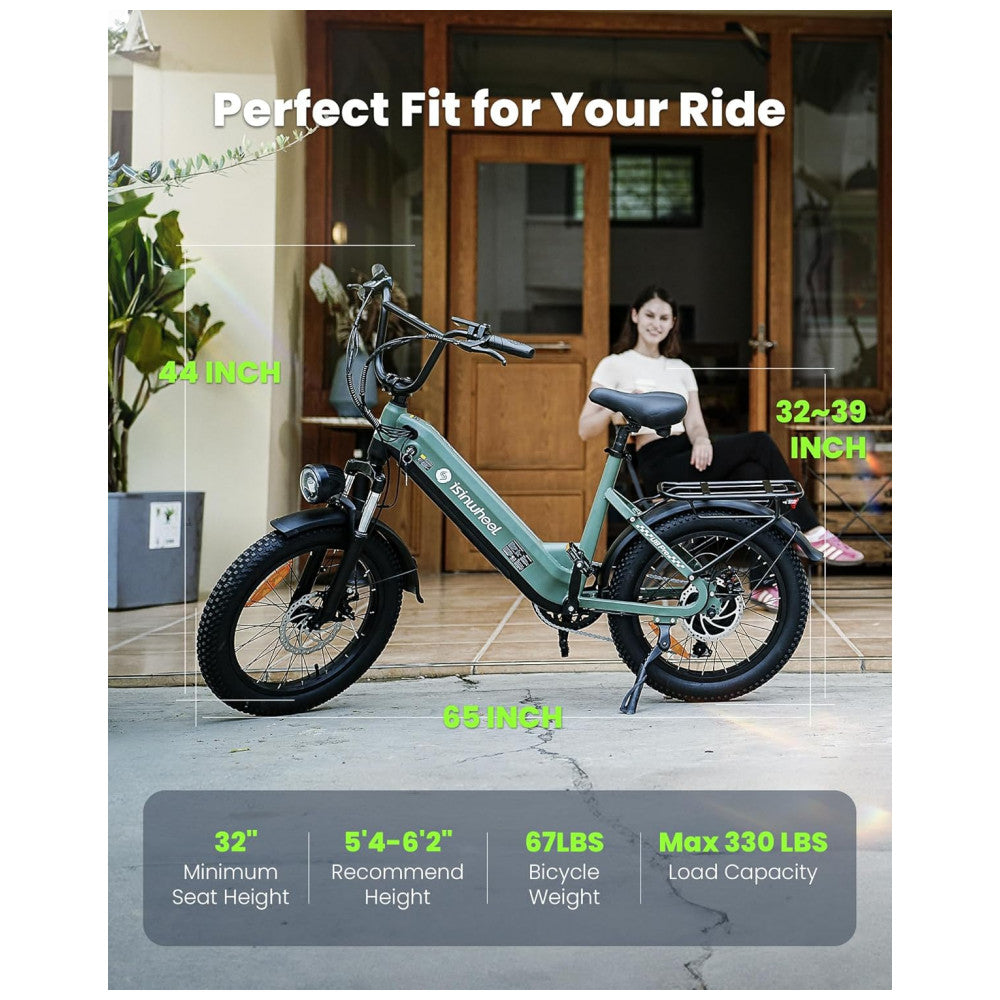 Bicicleta Elétrica Isinwheel U8 Verde 20" | Motor 1000W, Bateria 48V 13Ah, Suspensão Dupla, 7 Velocidades, Luz 2000 Lúmens