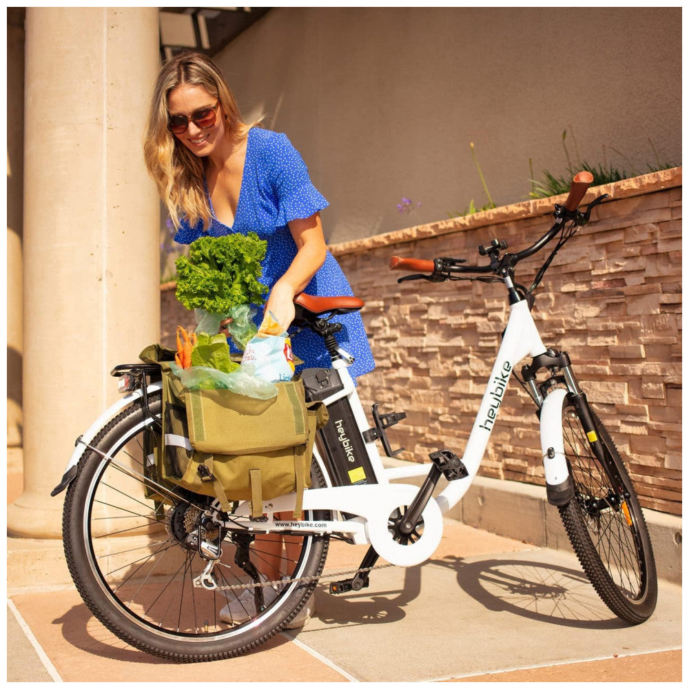 Bicicleta Elétrica para Adultos até 64km com 7 Velocidades, Bateria Removível, 36V 350W, Heybike, Branca