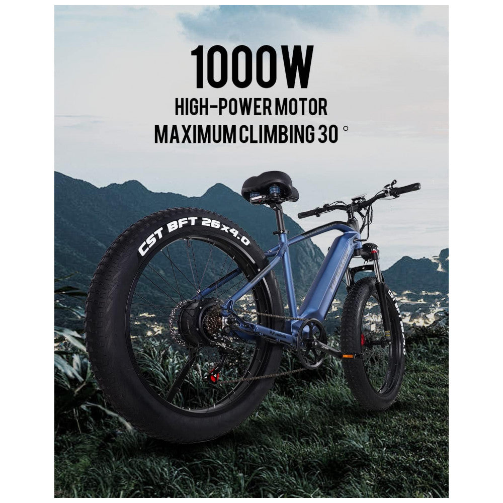Bicicleta Elétrica Fieabor ES28 Dual Motor 2000W – Bateria Removível 52V 22Ah, Rodas 26", Pneus Grossos, Suspensão Dianteira, Freios Hidráulicos, Câmbio 7V – Preta