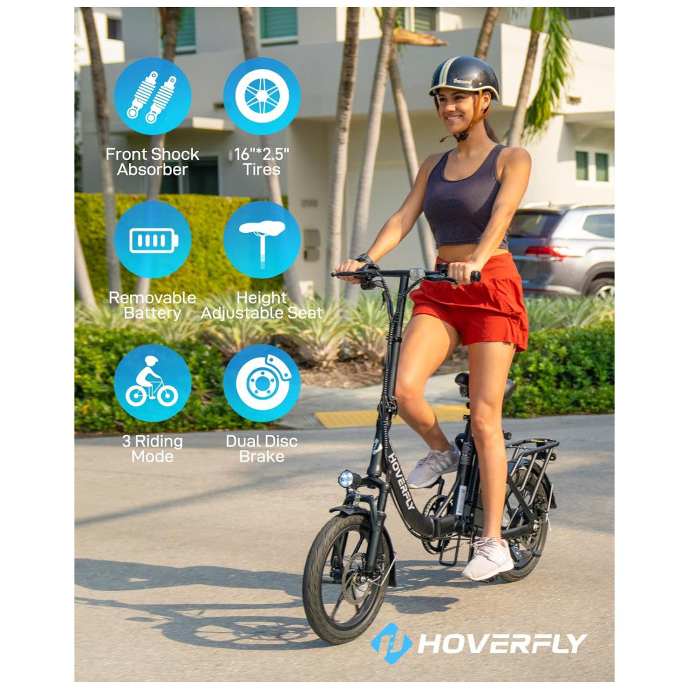 Bicicleta Elétrica Dobrável Hoverfly, 500W de Pico, 25 km h, 45 km de Alcance, Rodas 16 , Bateria Removível, Suspensão Dupla, Freios a Disco e Certificação UL2849, LARANJA