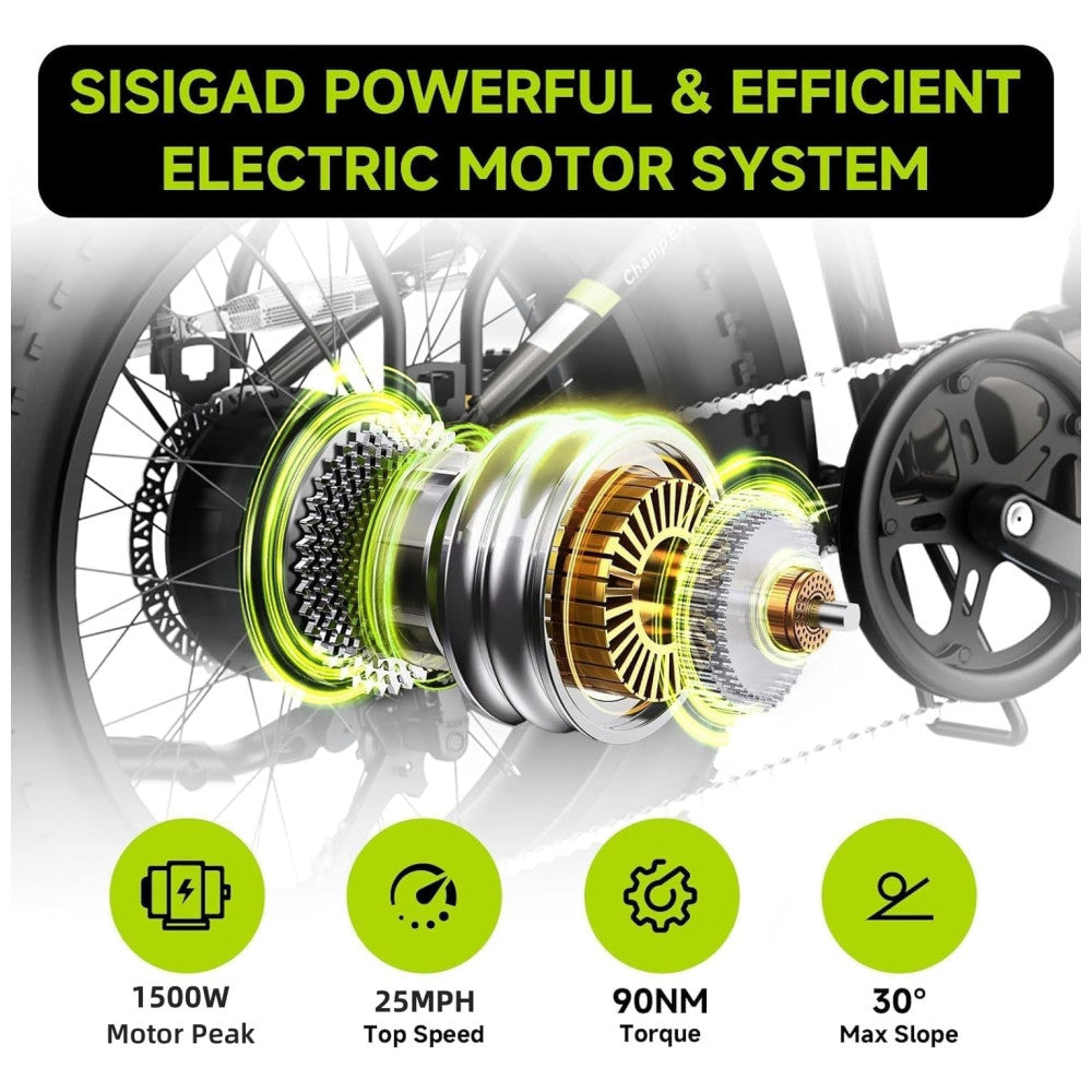 Bicicleta Elétrica Dobrável Sisigad 1500W Pico, Pneus Fat 20 x4.0, Bateria 48V 15Ah, Autonomia 96 km, 7 Velocidades, Freios a Disco, Suspensão Completa, Branco