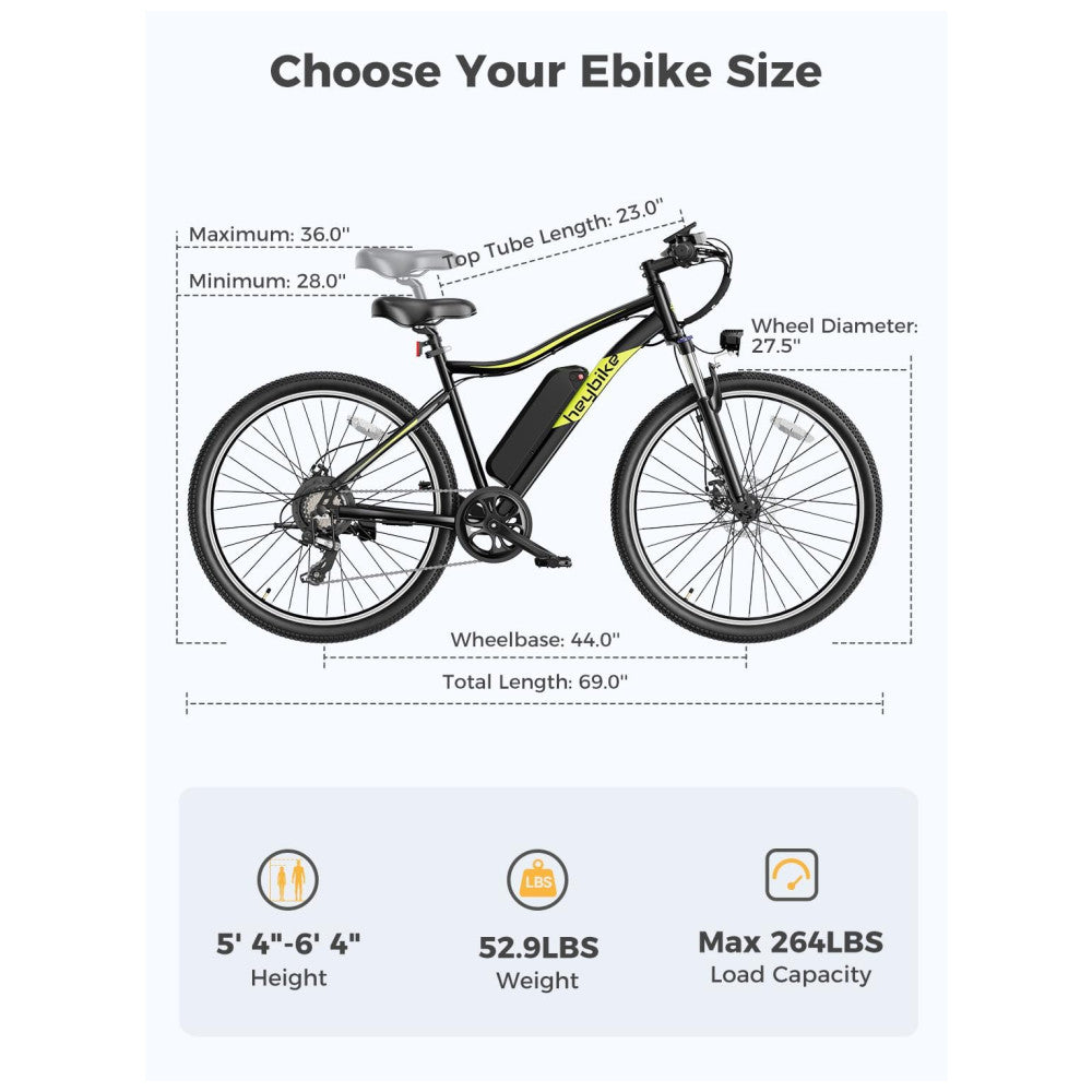Bicicleta Elétrica Mountain Bike Heybike RM27.5 Preta | Motor 750W, Bateria 48V 10Ah, 7 Velocidades, Pneus 27.5" Anti-furo