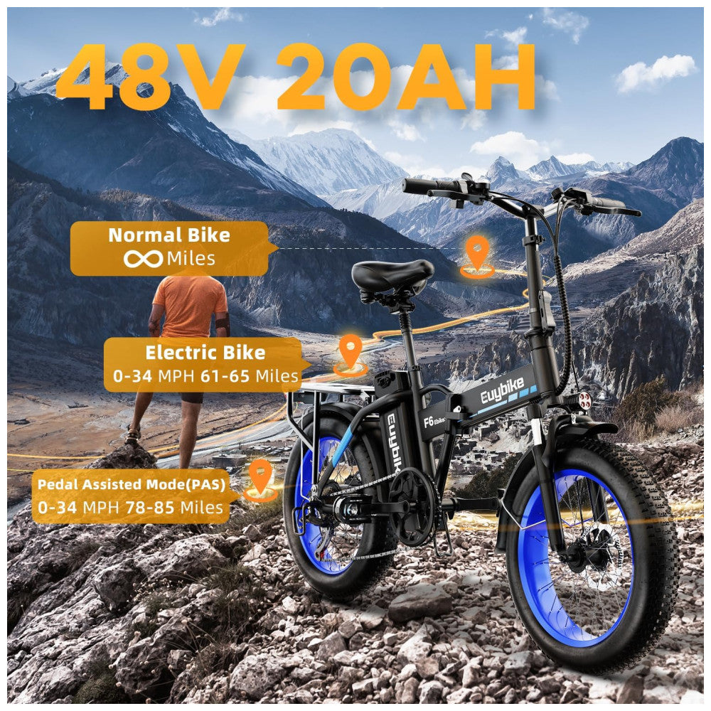 Bicicleta Elétrica Dobrável de 1000W, Bateria Removível Grande de 48V 20AH, 30MPH, Alcance Máximo de 80 Milhas, Bicicleta Elétrica com Pneus Largos de, Preta