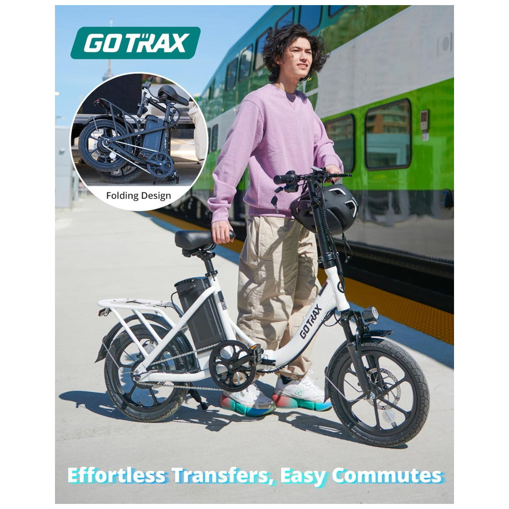 Bicicleta Elétrica Dobrável Gotrax NEPHELE 16" | Motor 350W, Bateria Removível, Suspensão, Freios a Disco, 3 Modos, Branca