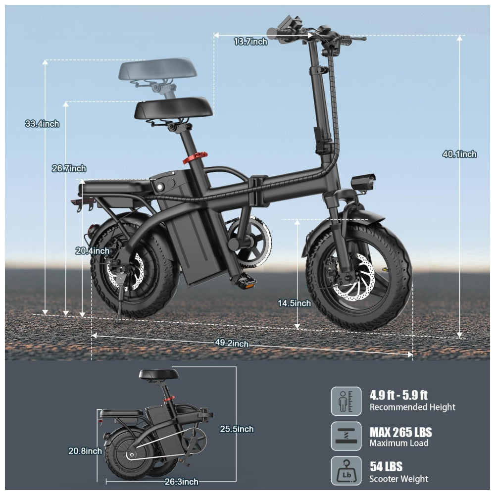 Bicicleta Elétrica ASKGO Z6 – Aro 14", Dobrável, 500W, Bateria Removível 48V/10Ah, Cor Preta