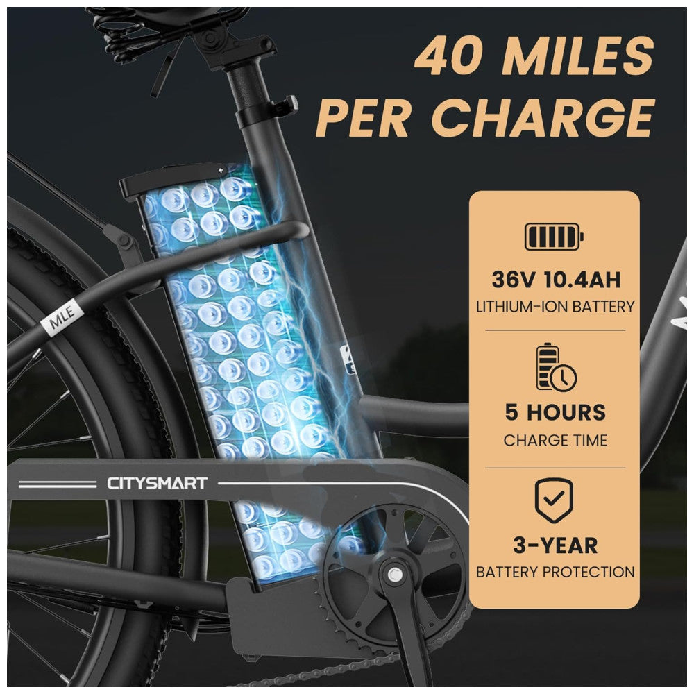 Bicicleta Elétrica para Adultos com Motor 700W Pico, Quadro em Alumínio 6061, Bateria Removível 36V 10,4Ah, Autonomia de até 64 km, 7 Marchas, Tela LCD Colorida, Certificação UL2849, Preto Sable