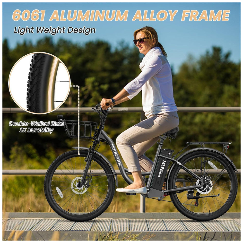 Bicicleta Elétrica para Adultos com Motor 700W Pico, Quadro em Alumínio 6061, Bateria Removível 36V 10,4Ah, Autonomia de até 64 km, 7 Marchas, Tela LCD Colorida, Certificação UL2849, Preto Sable