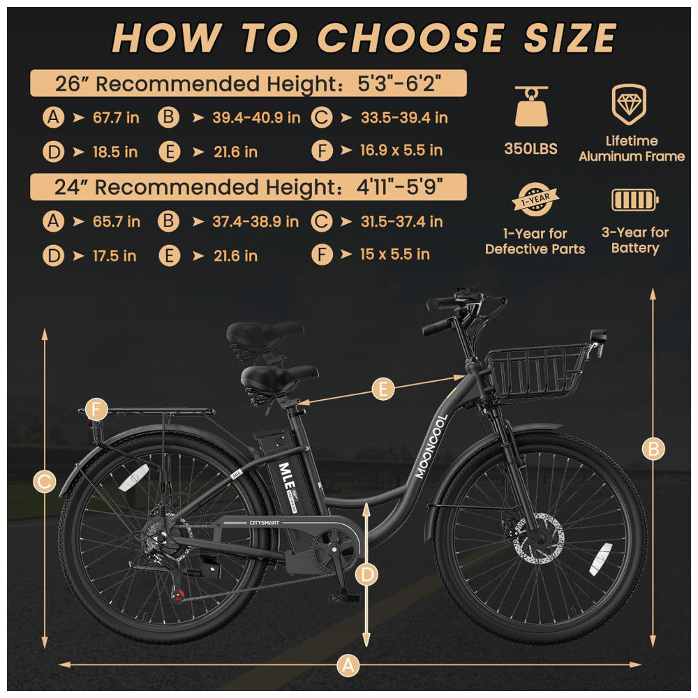 Bicicleta Elétrica para Adultos com Motor 700W Pico, Quadro em Alumínio 6061, Bateria Removível 36V 10,4Ah, Autonomia de até 64 km, 7 Marchas, Tela LCD Colorida, Certificação UL2849, Preto Sable