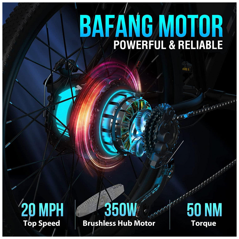Bicicleta Elétrica MICLON CT100 350W – Mountain Bike 26", Motor Bafang, Suspensão Dianteira, 21 Marchas, Quadro de Alumínio – Preta