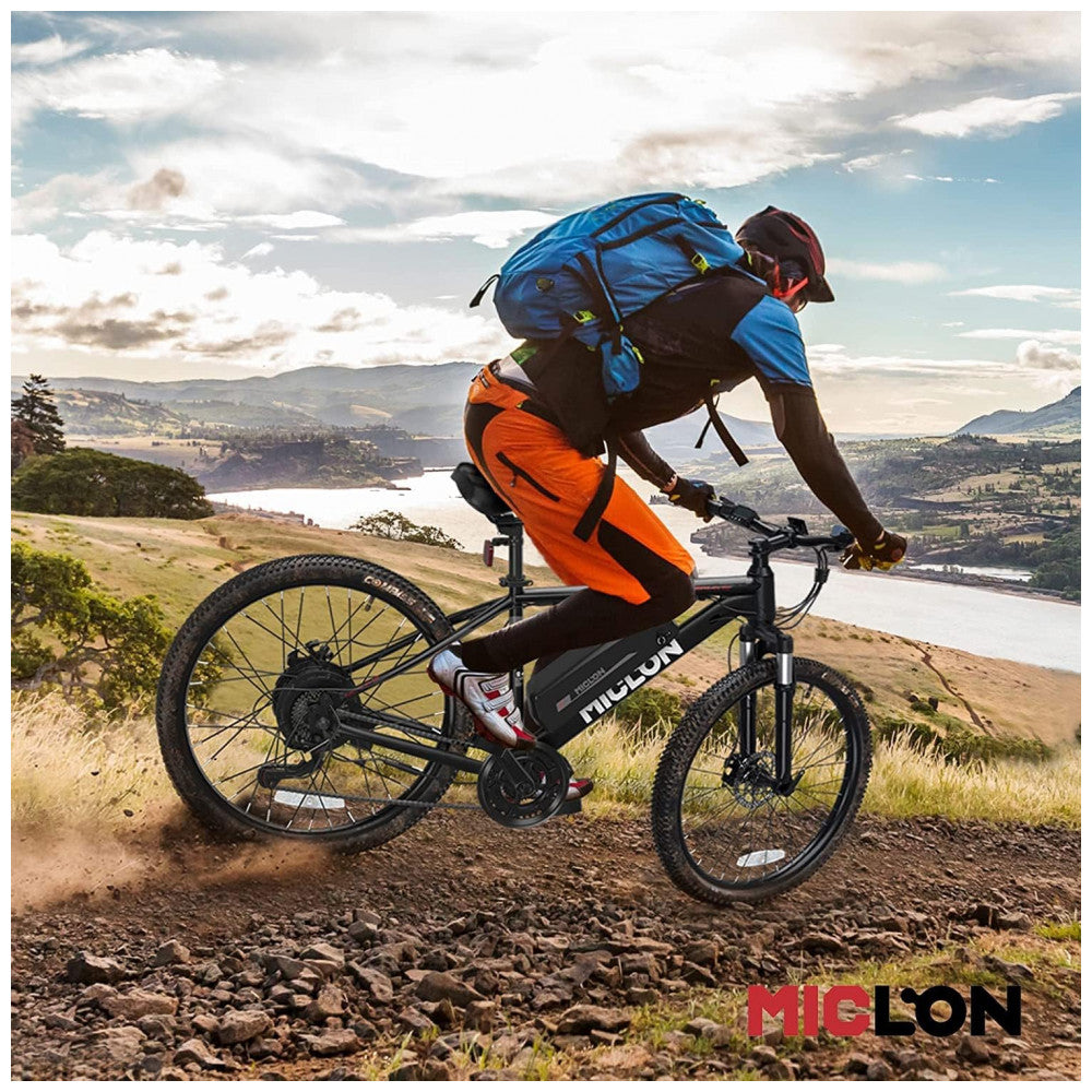Bicicleta Elétrica MICLON CT100 350W – Mountain Bike 26", Motor Bafang, Suspensão Dianteira, 21 Marchas, Quadro de Alumínio – Preta