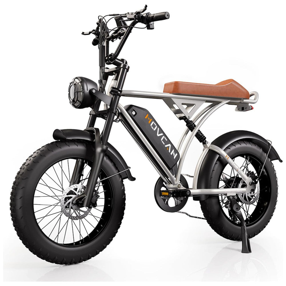 Bicicleta Elétrica Movcan V60 Pro Prata | Motor 1500W, Bateria 48V 18,2Ah, Pneus 20"x4", Freios Hidráulicos