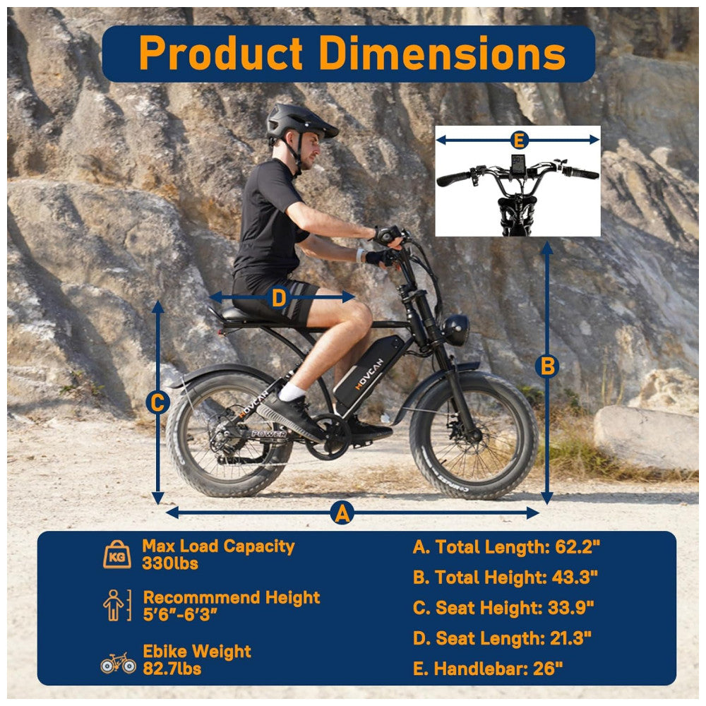 Bicicleta Elétrica Movcan V60 Pro Prata | Motor 1500W, Bateria 48V 18,2Ah, Pneus 20"x4", Freios Hidráulicos