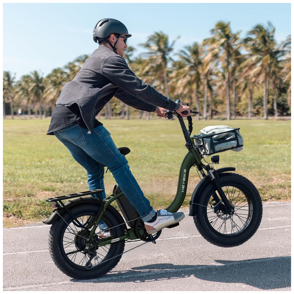Bicicleta Elétrica Dobrável Ranger 2.0, Motor 1400W Pico, Bateria 600Wh, Autonomia 96 km, Pneus 20x4.0, Freio 180mm, Suspensão, Até 45 km h, USB, Bagageiro, Verde