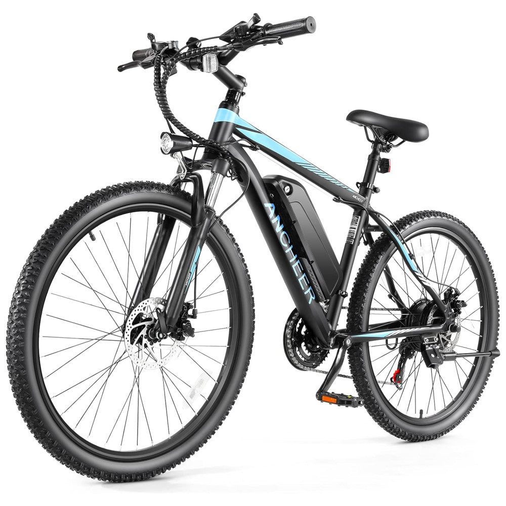 Bicicleta Elétrica ANCHEER Sunshine Motor Peak 750 W, Bateria Removível 48 V 7,8 10,4 Ah, 21 Velocidades, Pneu 26 , Suspensão Frontal, Cor Preto e Azul