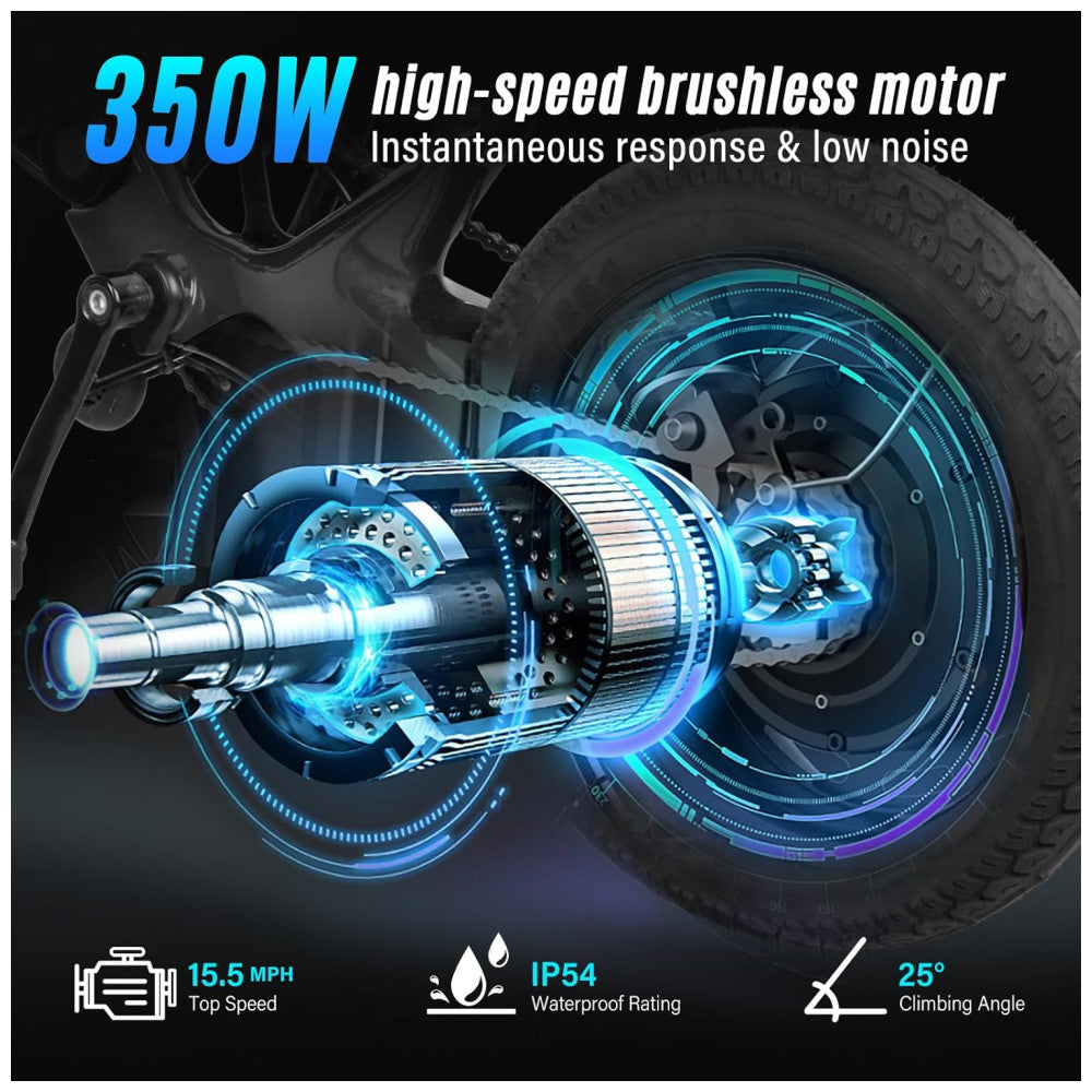 Bicicleta Elétrica ONEBOT S7F Dobrável Preta Autonomia 32 km, Velocidade 25 km h, Bateria Oculta, Rodas 14 , Quadro Magnésio, Suspensão Dupla, Freios a Disco