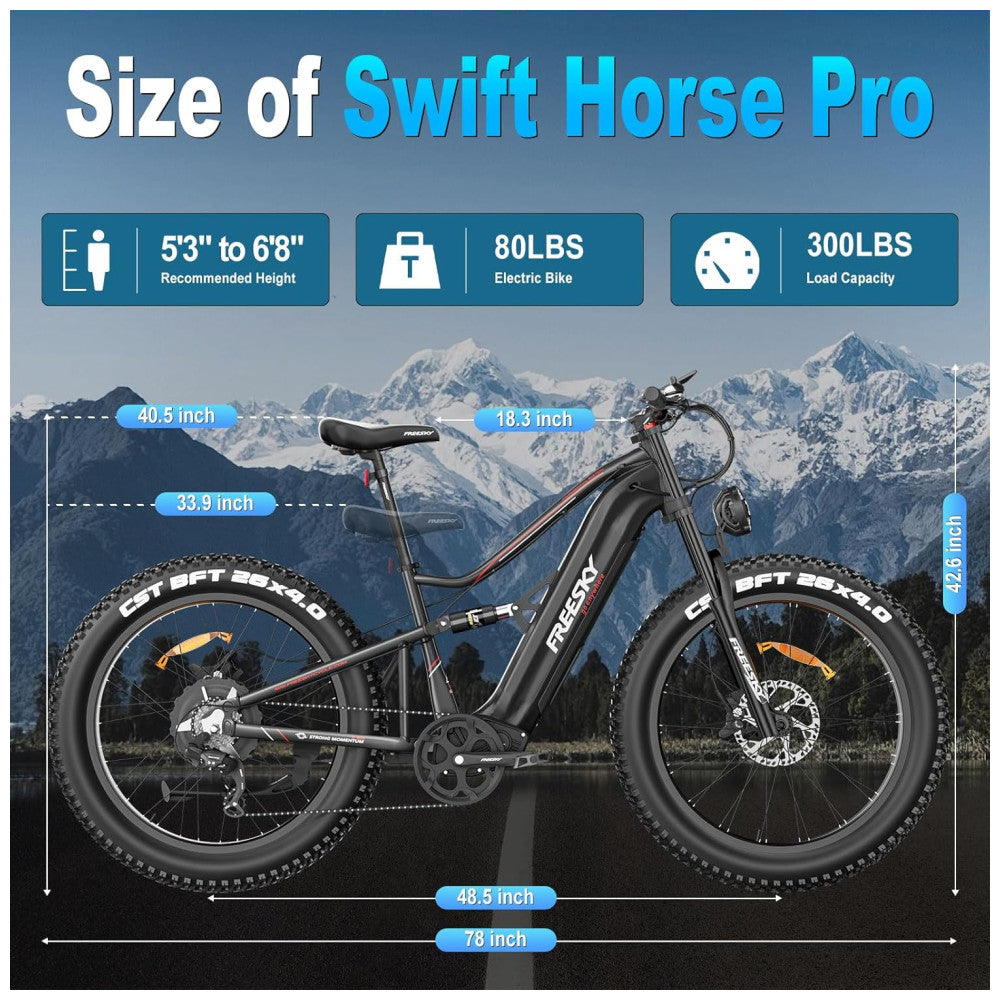Bicicleta Elétrica FREESKY Swift Horse Pro Azul Cinza Autonomia 190 km, Velocidade 56 km h, Motor BAFANG 1000W, Bateria 48V 30Ah, Suspensão Dupla, Freios Hidráulicos