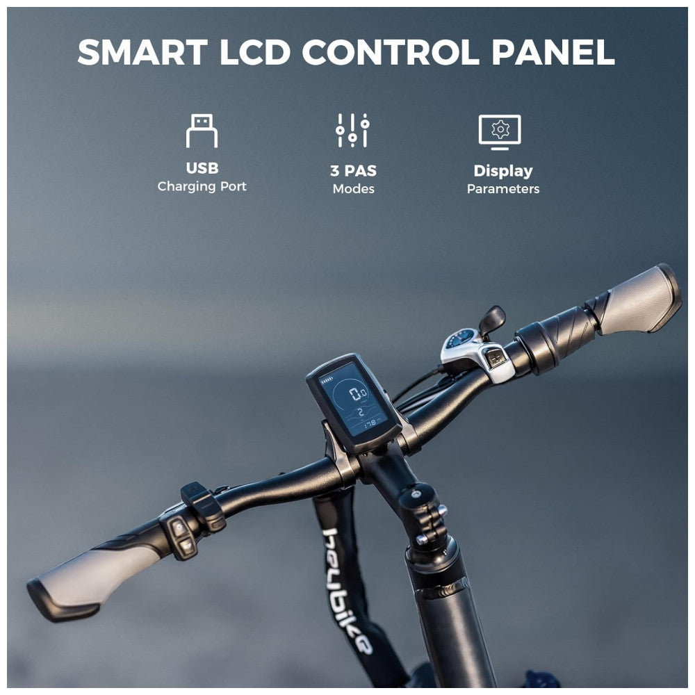 Bicicleta Elétrica Heybike Mars 2.0 – Motor 750W, Bateria Removível 48V, Pneus Fat 20"x4", Quadro Step-Thru, Dobrável, Suspensão Frontal, 7 Marchas – Preta