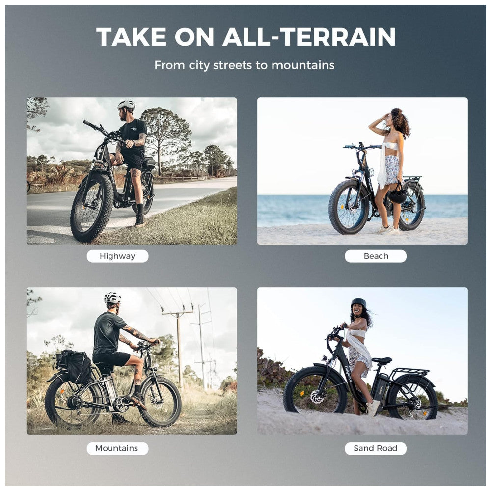 Bicicleta Elétrica Heybike Mars 2.0 – Motor 750W, Bateria Removível 48V, Pneus Fat 20"x4", Quadro Step-Thru, Dobrável, Suspensão Frontal, 7 Marchas – Preta