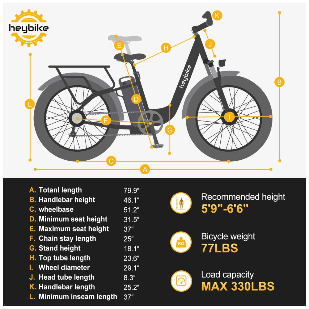 Bicicleta Elétrica Heybike Mars 2.0 – Motor 750W, Bateria Removível 48V, Pneus Fat 20"x4", Quadro Step-Thru, Dobrável, Suspensão Frontal, 7 Marchas – Preta