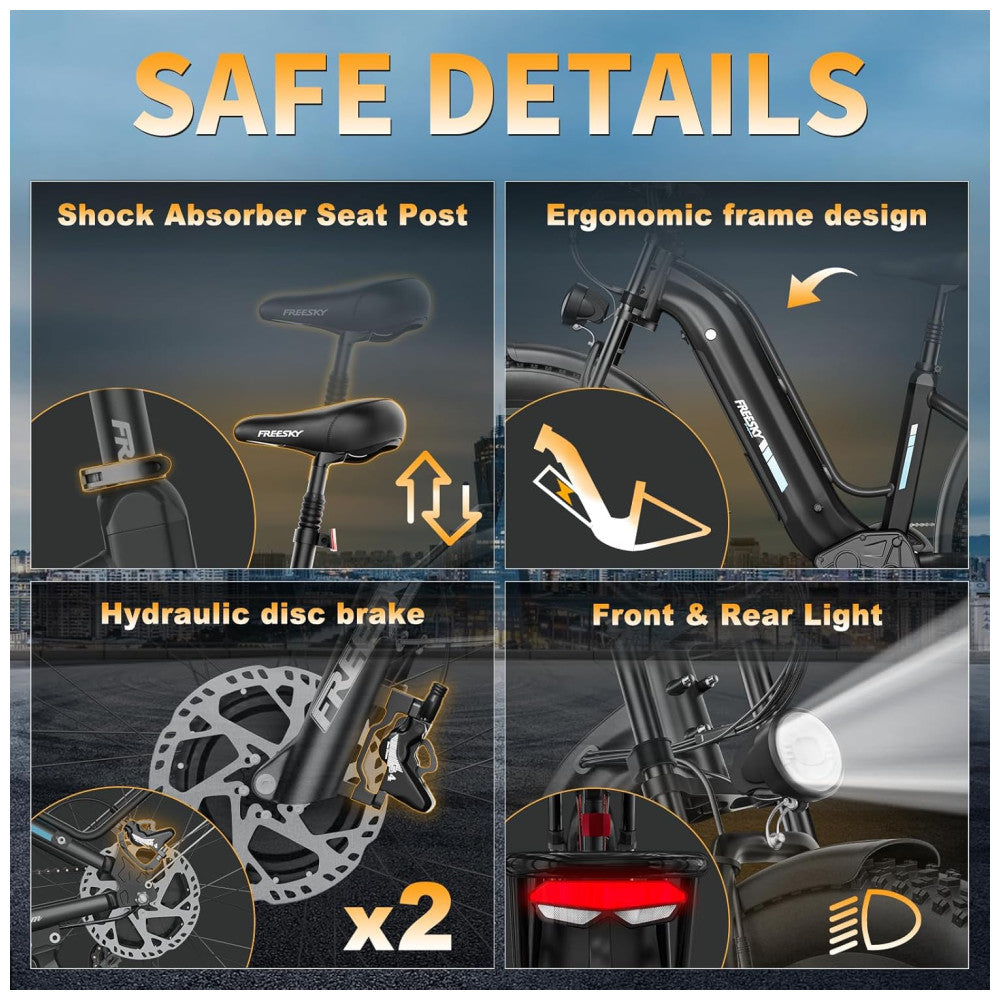 Bicicleta Elétrica FREESKY Ranger Pro 26 , Motor Duplo 2000W, Bateria 48V 25Ah, 153 KM de Alcance, Freios Hidráulicos, Display HD com NFC, Mountain Bike Off Road, PRETA