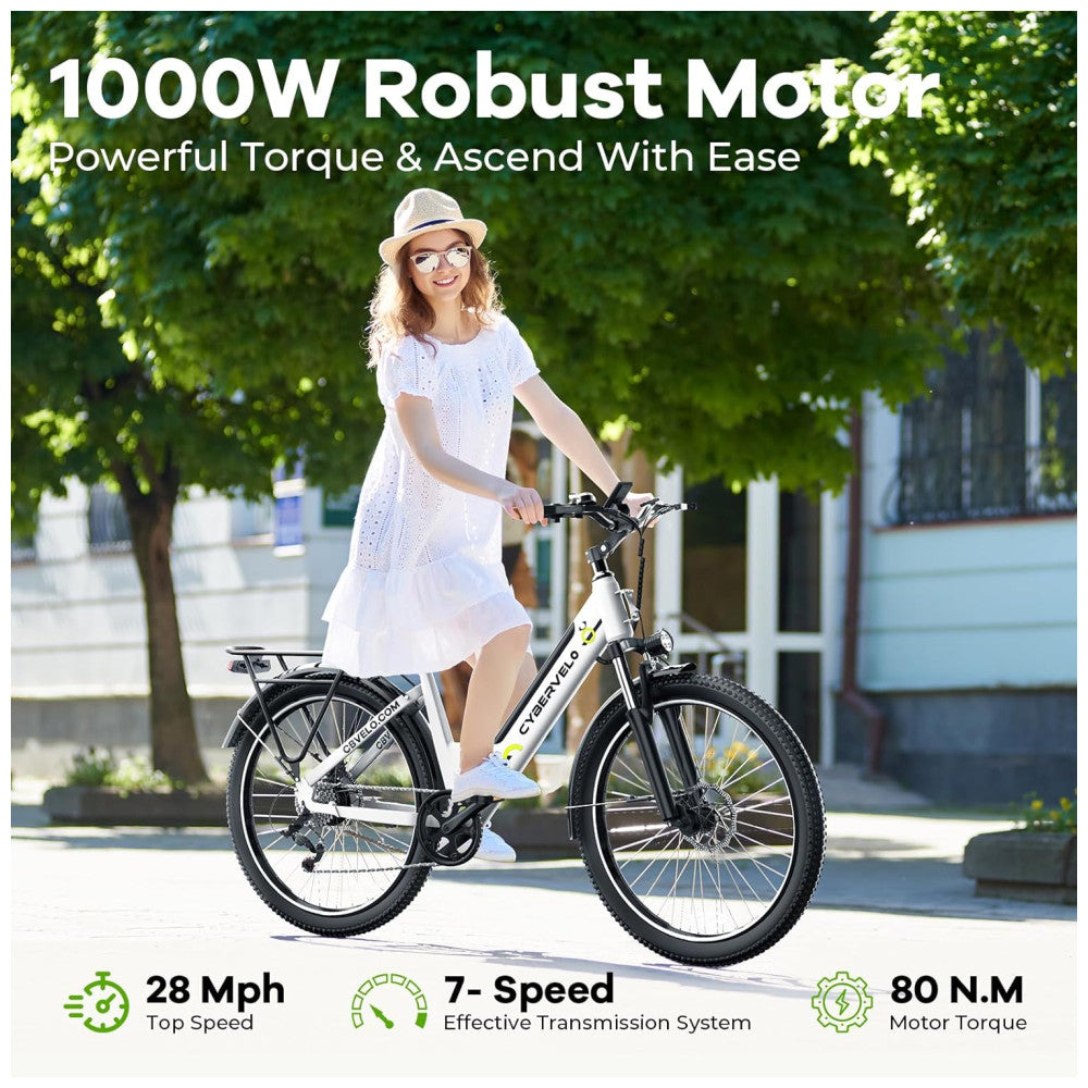 Bicicleta Elétrica Aoango EK2 Branco 26" | Motor 1000W, Bateria 48V 720Wh, Suspensão Dianteira, Display LCD