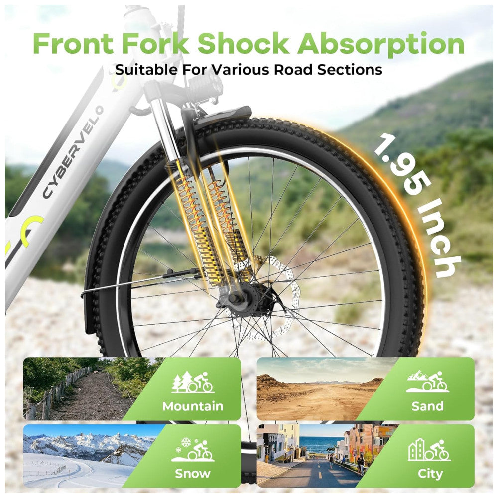 Bicicleta Elétrica Aoango EK2 Branco 26" | Motor 1000W, Bateria 48V 720Wh, Suspensão Dianteira, Display LCD