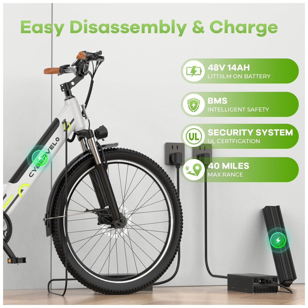 Bicicleta Elétrica Aoango EK2 Branco 26" | Motor 1000W, Bateria 48V 720Wh, Suspensão Dianteira, Display LCD