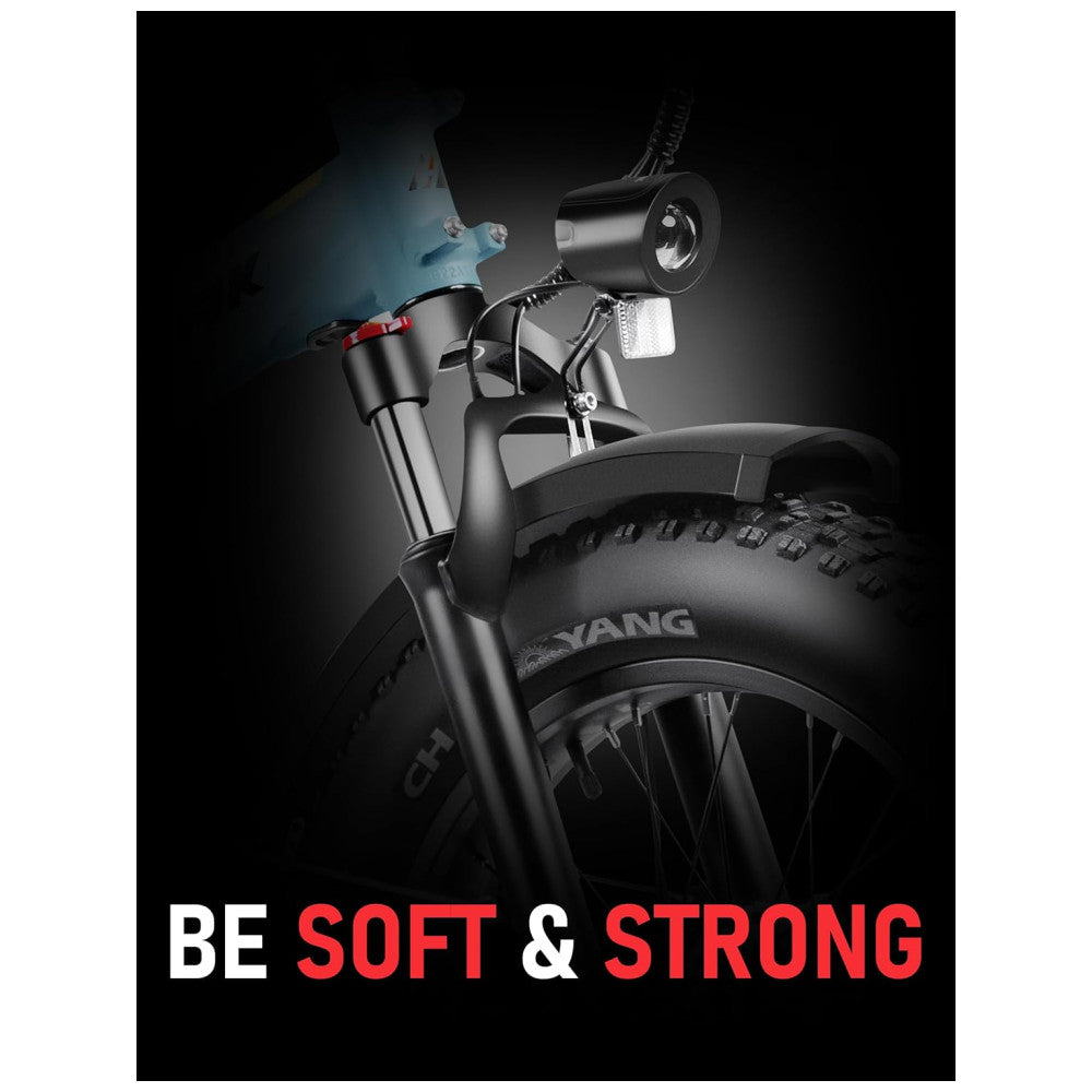 Bicicleta Elétrica Dobrável Hipeak Azul | Motor 750W, Bateria 48V 15Ah, Pneus 20"x4", Suspensão Dianteira, 7 Marchas, Off-Road e Urbana