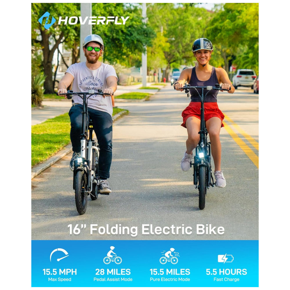 Bicicleta Elétrica Dobrável Hoverfly, 500W de Pico, 25 km h, 45 km de Alcance, Rodas 16 , Bateria Removível, Suspensão Dupla, Freios a Disco e Certificação UL2849, AZUL