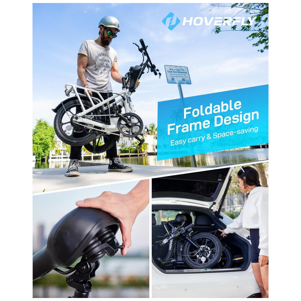 Bicicleta Elétrica Dobrável Hoverfly, 500W de Pico, 25 km h, 45 km de Alcance, Rodas 16 , Bateria Removível, Suspensão Dupla, Freios a Disco e Certificação UL2849, AZUL