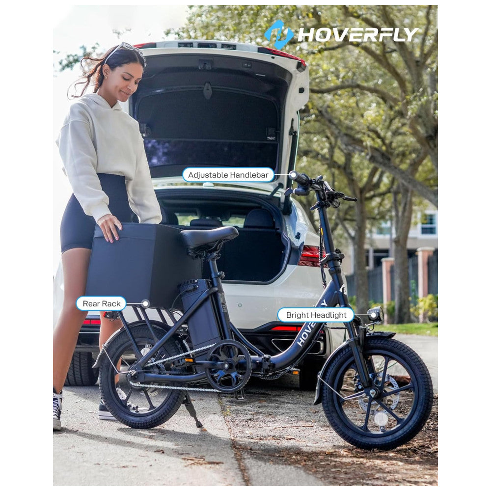 Bicicleta Elétrica Dobrável Hoverfly, 500W de Pico, 25 km h, 45 km de Alcance, Rodas 16 , Bateria Removível, Suspensão Dupla, Freios a Disco e Certificação UL2849, AZUL