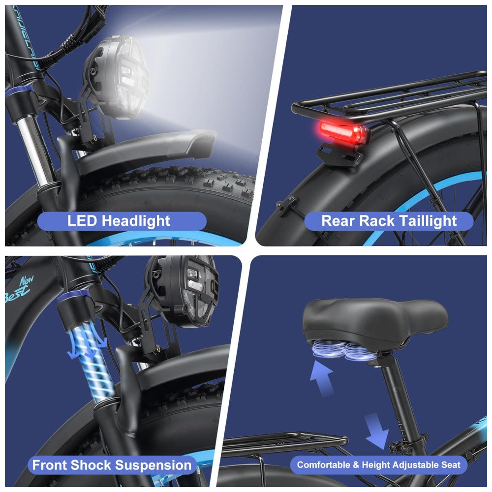 Bicicleta Elétrica KETELES Peak 4000W, Motor Duplo 2000W, Pneus 26 , Bateria 1104Wh, Freios Hidráulicos, Suspensão Completa, até 56 km h, Preto Azul
