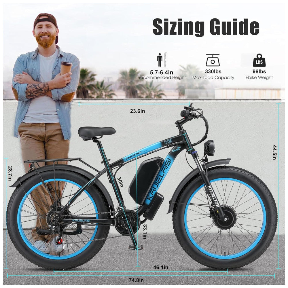 Bicicleta Elétrica KETELES Peak 4000W, Motor Duplo 2000W, Pneus 26 , Bateria 1104Wh, Freios Hidráulicos, Suspensão Completa, até 56 km h, Preto Azul