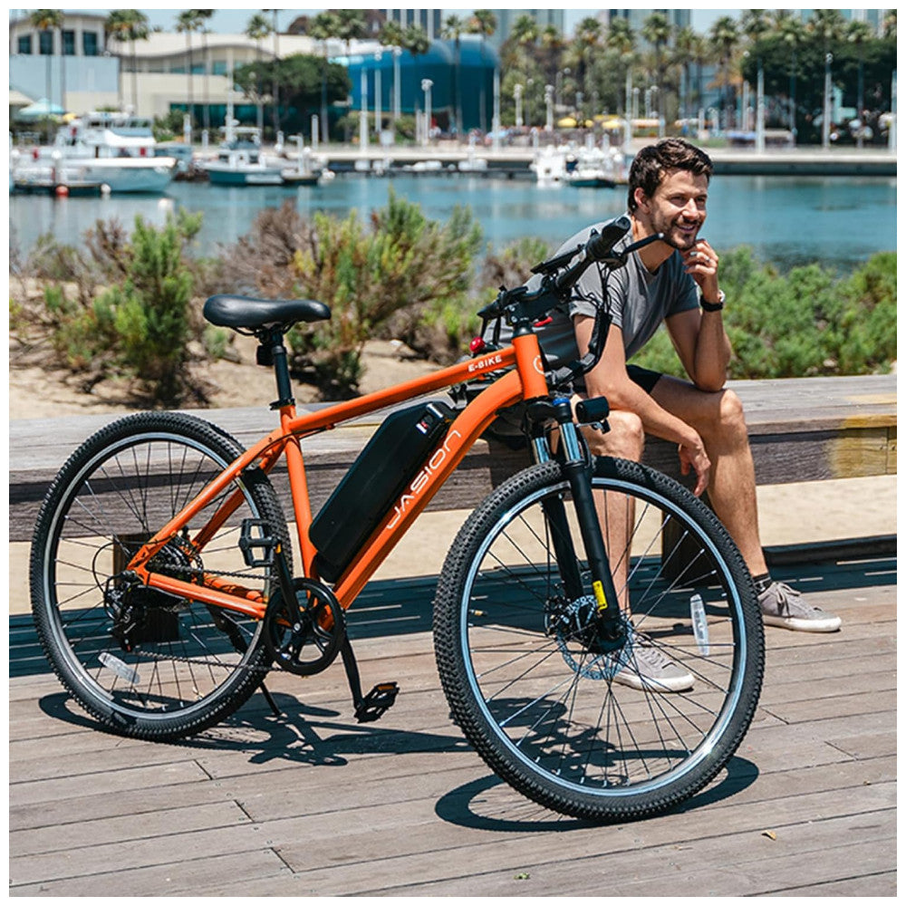 Bicicleta Elétrica Urbana Jasion EB5 26" Laranja | Motor 350W (Pico 500W), Bateria 36V 360Wh Removível, 7 Velocidades, 4 Modos de Condução