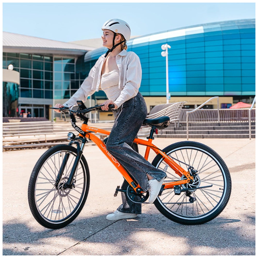 Bicicleta Elétrica Urbana Jasion EB5 26" Laranja | Motor 350W (Pico 500W), Bateria 36V 360Wh Removível, 7 Velocidades, 4 Modos de Condução