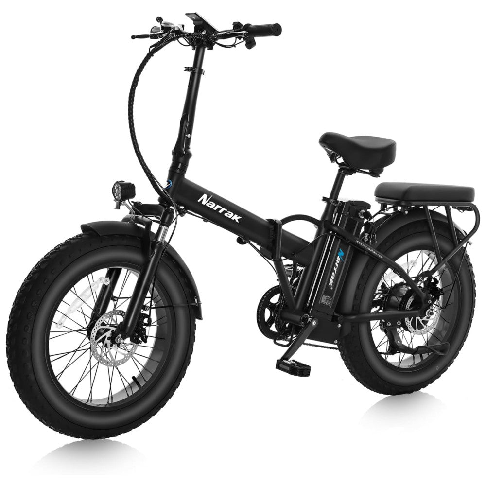 Bicicleta Elétrica Dobrável Narrak S129 Laranja StepOver, Motor Traseiro 750W Pico 1100W , Bateria 48V 13Ah 624Wh , Pneus Largos 20 x4 , Freios a Disco Duplos, Suspensão Dianteira, Transmissão SHIMANO 7 Velocidades, Velocidade Máxima 45,1 km h, Preta