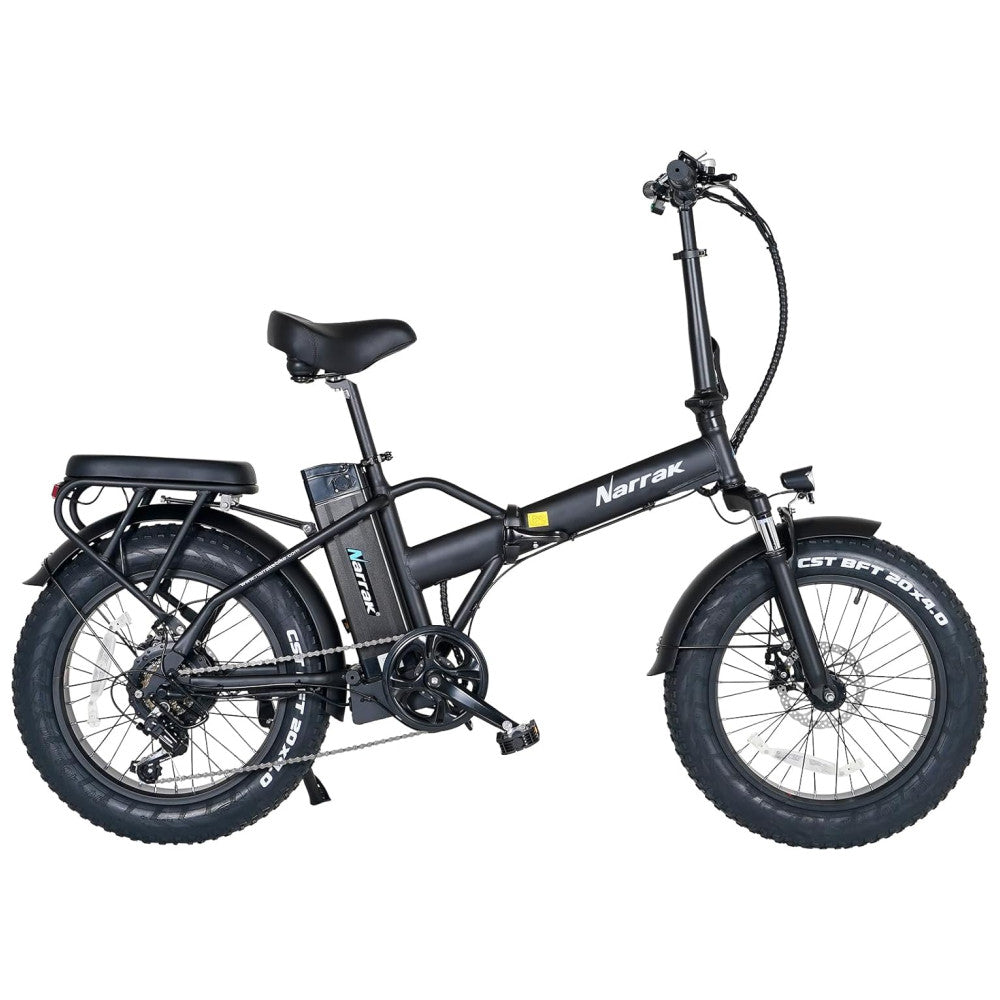Bicicleta Elétrica Dobrável Narrak S129 Laranja StepOver, Motor Traseiro 750W Pico 1100W , Bateria 48V 13Ah 624Wh , Pneus Largos 20 x4 , Freios a Disco Duplos, Suspensão Dianteira, Transmissão SHIMANO 7 Velocidades, Velocidade Máxima 45,1 km h, Preta