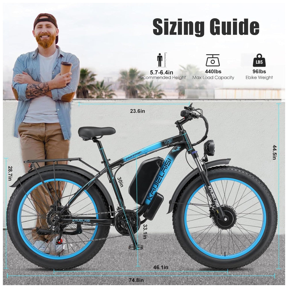 Bicicleta Elétrica KETELES Peak 4000W, Motor Duplo 2000W, Pneus 26 , Bateria 1104Wh, Freios Hidráulicos, Suspensão Completa, até 56 km h, Preto Verde
