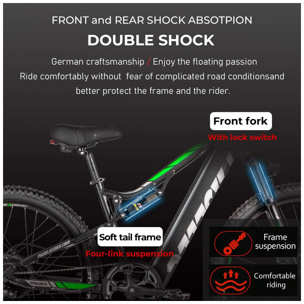 Bicicleta Elétrica Mountain Bike PASELEC GS9 750W com Bateria Removível 48V 16Ah, Freios Hidráulicos e Câmbio Shimano 8 Velocidades, Cinza Escuro
