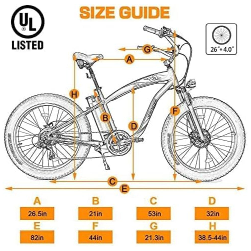 Bicicleta Elétrica ECOTRIC Hammer 750W – Bateria 48V, Pneus Largos 26x4.0, Suspensão Dupla, Freio Hidráulico, Visor LCD com USB, 7 Velocidades – Laranja (Certificada UL)