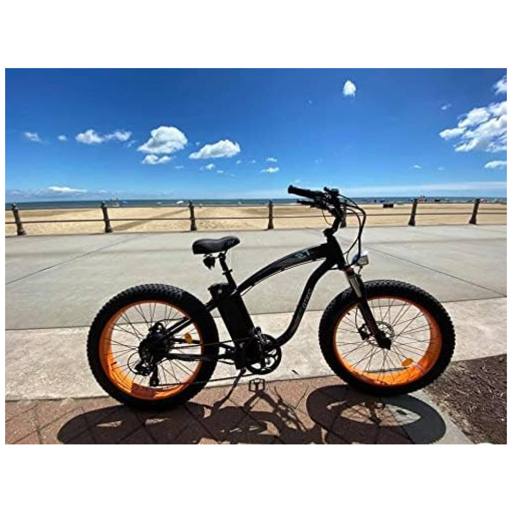 Bicicleta Elétrica ECOTRIC Hammer 750W – Bateria 48V, Pneus Largos 26x4.0, Suspensão Dupla, Freio Hidráulico, Visor LCD com USB, 7 Velocidades – Laranja (Certificada UL)