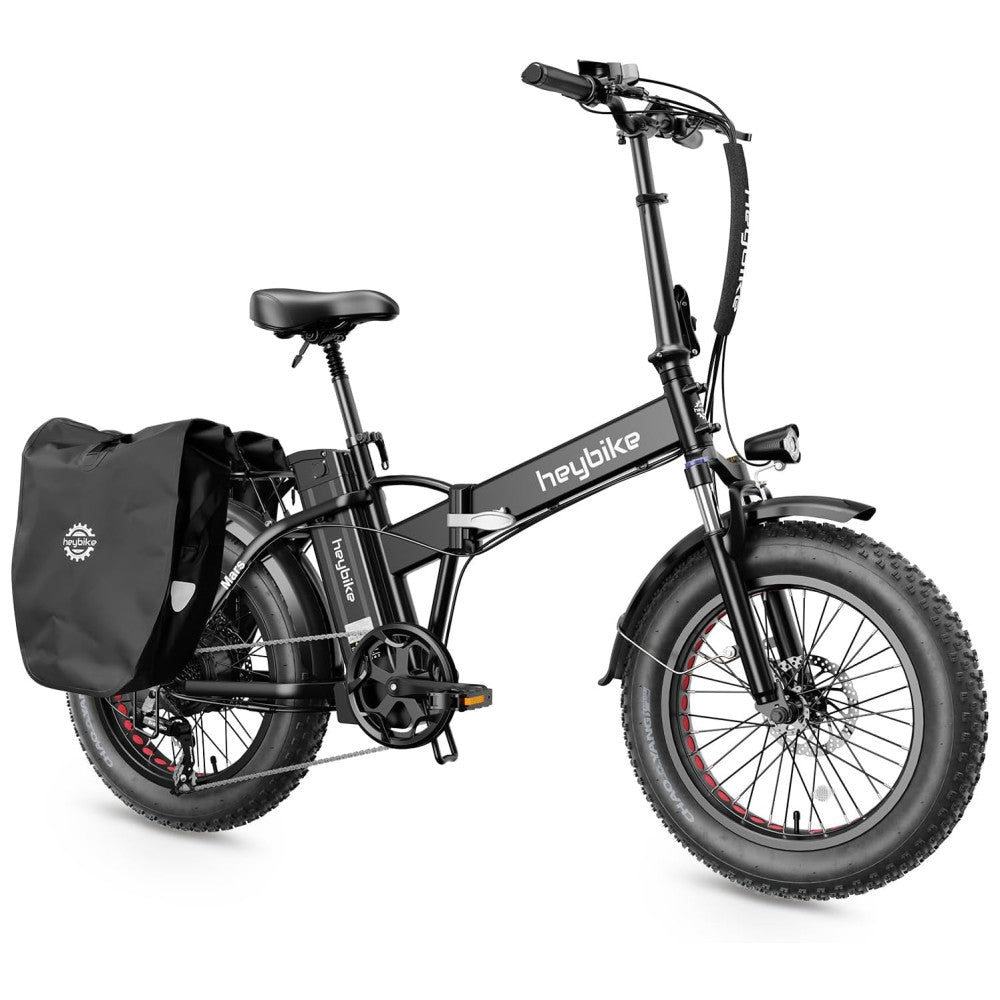 Bicicleta Elétrica Dobrável Heybike Mars 2.0 Preta | Autonomia 80 km, Velocidade 45 km/h, Motor 750W (Pico 1200W), Suspensão Total, Rodas 20", Câmbio 7V