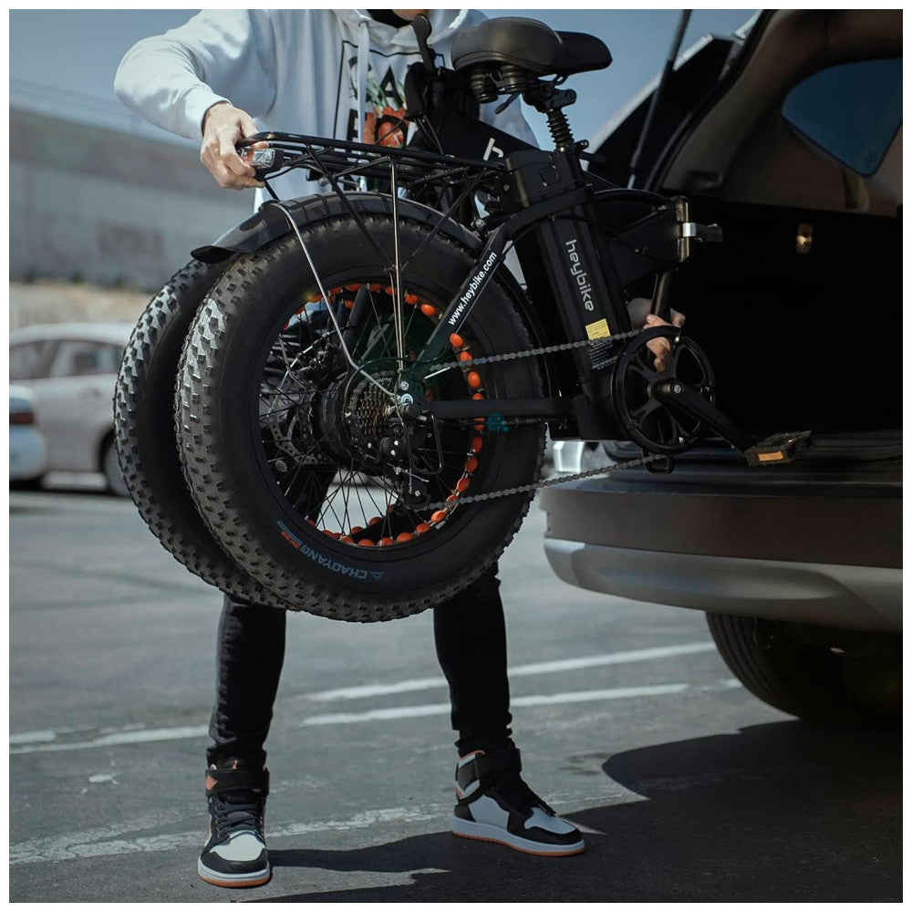 Bicicleta Elétrica Dobrável Heybike Mars 2.0 Preta | Autonomia 80 km, Velocidade 45 km/h, Motor 750W (Pico 1200W), Suspensão Total, Rodas 20", Câmbio 7V
