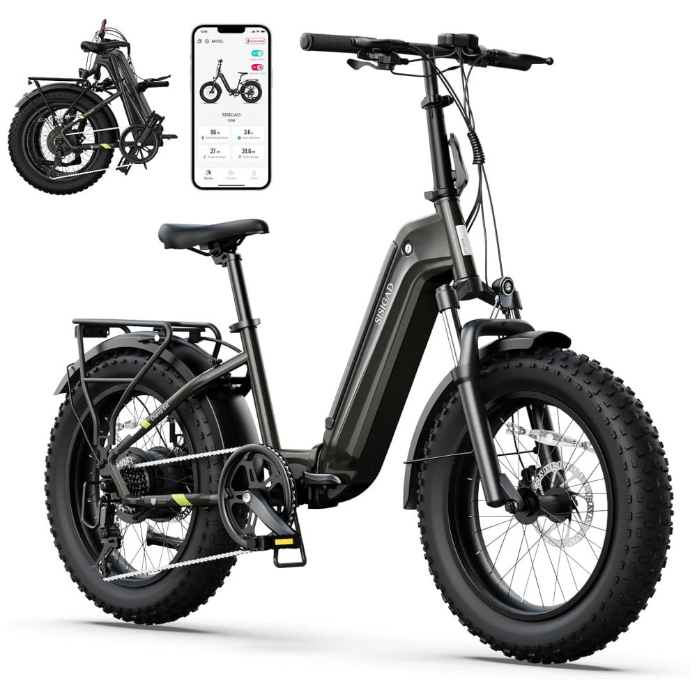 Bicicleta Elétrica Dobrável Sisigad 1500W Pico, Pneus Fat 20 x4.0, Bateria 48V 15Ah, Autonomia 96 km, 7 Velocidades, Freios a Disco, Suspensão Completa, Preto