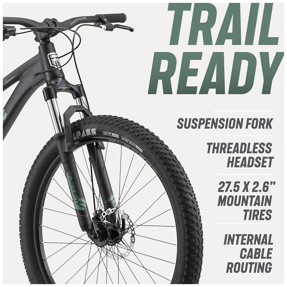 Bicicleta Mountain Bike Mongoose Impasse 1.0 – Suspensão Completa, Aro 27,5″, 7 Velocidades, Freios a Disco, Cor Matte Black