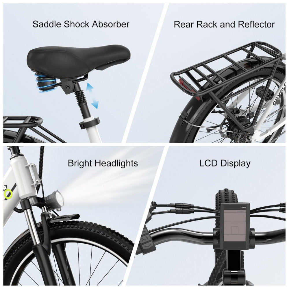 Bicicleta Elétrica Aoango 1000 Peak para Adultos, Bateria Removível 80 Milhas, 26 Polegadas, 7 Velocidades, Bike Elétrica Branca para Mulheres, Todas