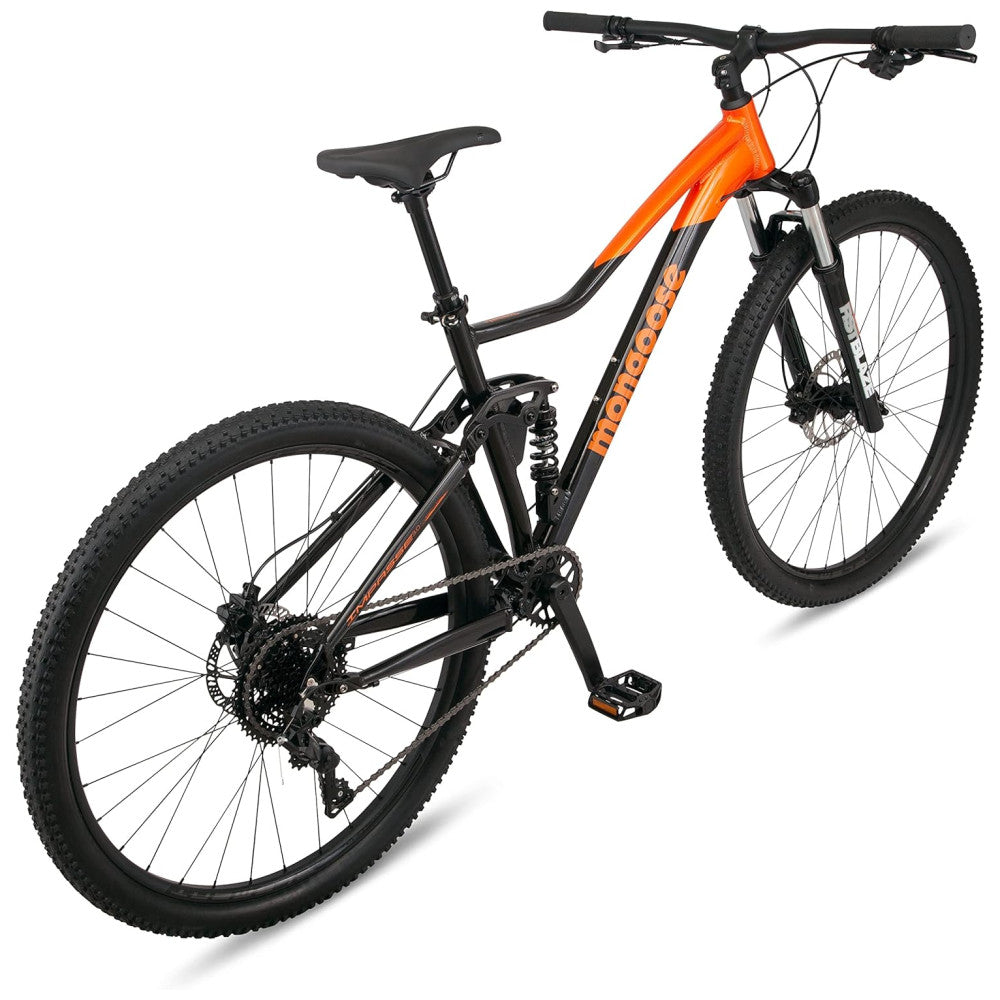 Bicicleta Mountain Bike Mongoose Impasse 1.0 – Aro 27,5″, 7 Velocidades, Suspensão Completa, Freios a Disco, Cor Laranja