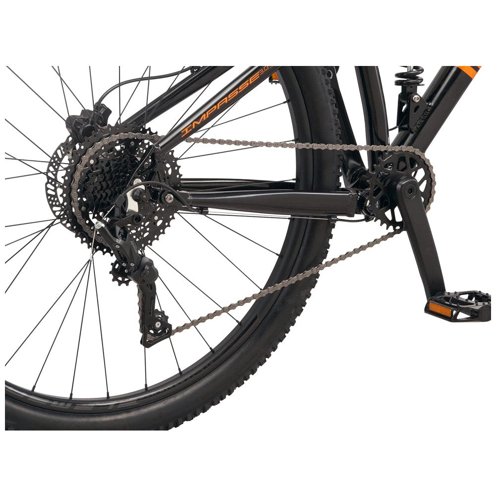 Bicicleta Mountain Bike Mongoose Impasse 1.0 – Aro 27,5″, 7 Velocidades, Suspensão Completa, Freios a Disco, Cor Laranja